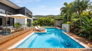 Modern residential swimming pool in South East Queensland.